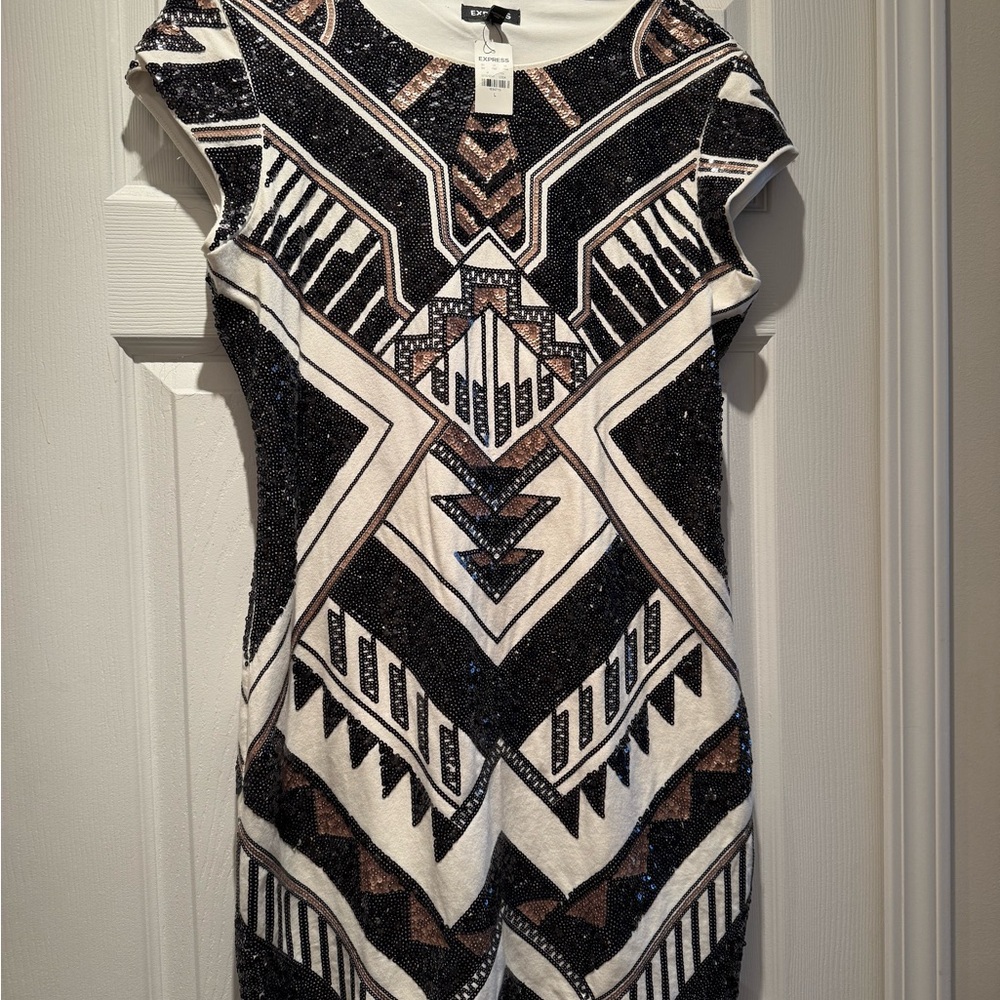 Geometric Black and White Dress